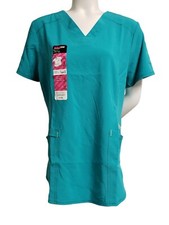 Scrubstar Women's Active V-Neck Scrub Top Teal Blue Stretch Moisture Control M