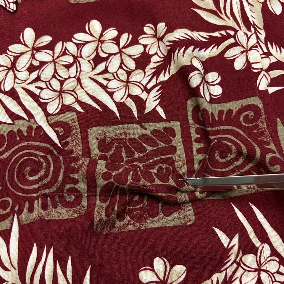 Vtg Hawaiian Shirt Aloha Floral Print Rayon 90s y2k Red Medium - Image 4 of 4