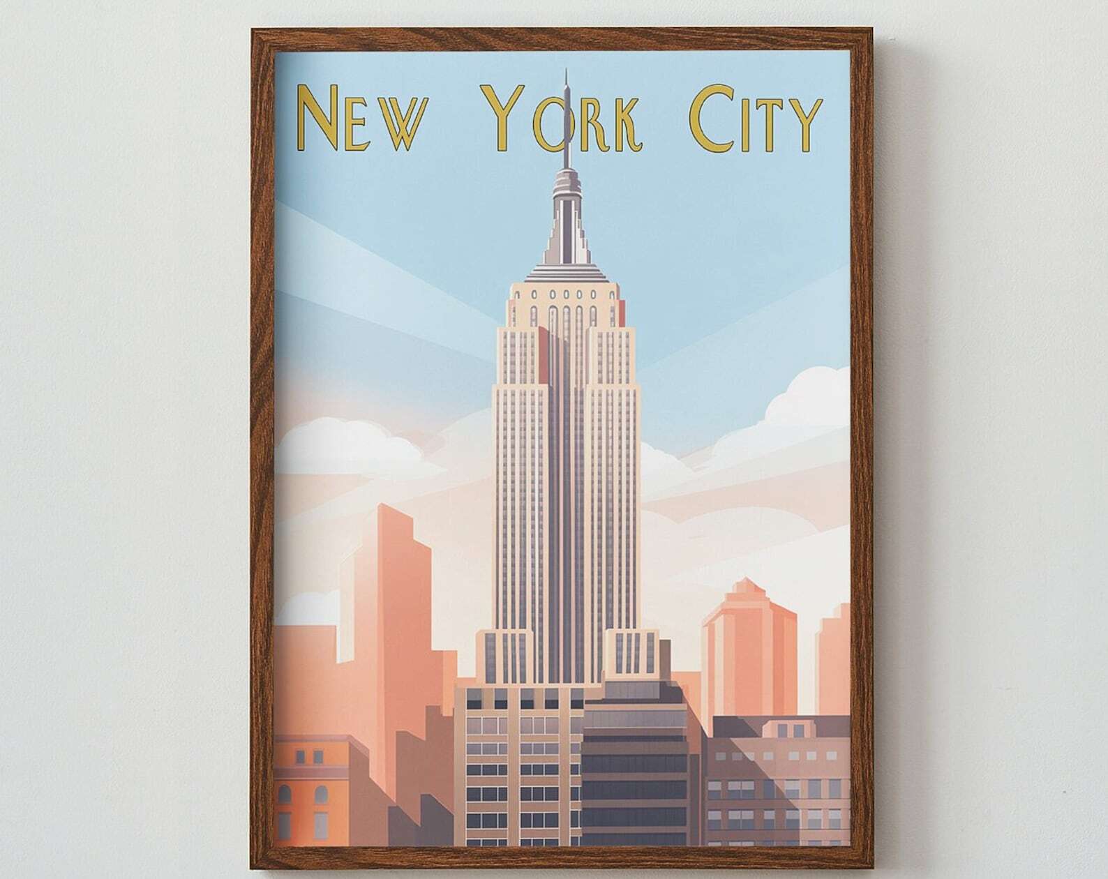 Retro NYC Art Deco Empire State Building Wall Print for Home Décor