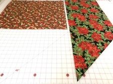 Christmas Fabric Remnant Lot of 2-Pieces 1 Holly Leaves 2 Poinsettia. N24-1251