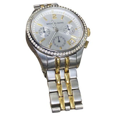 Michael Kors Gold and Silver Women\'s Crystal-Accented Chronograph Watch Michael Kors Alek Womens Pave Crystals Watch, Black Dial  main image 4