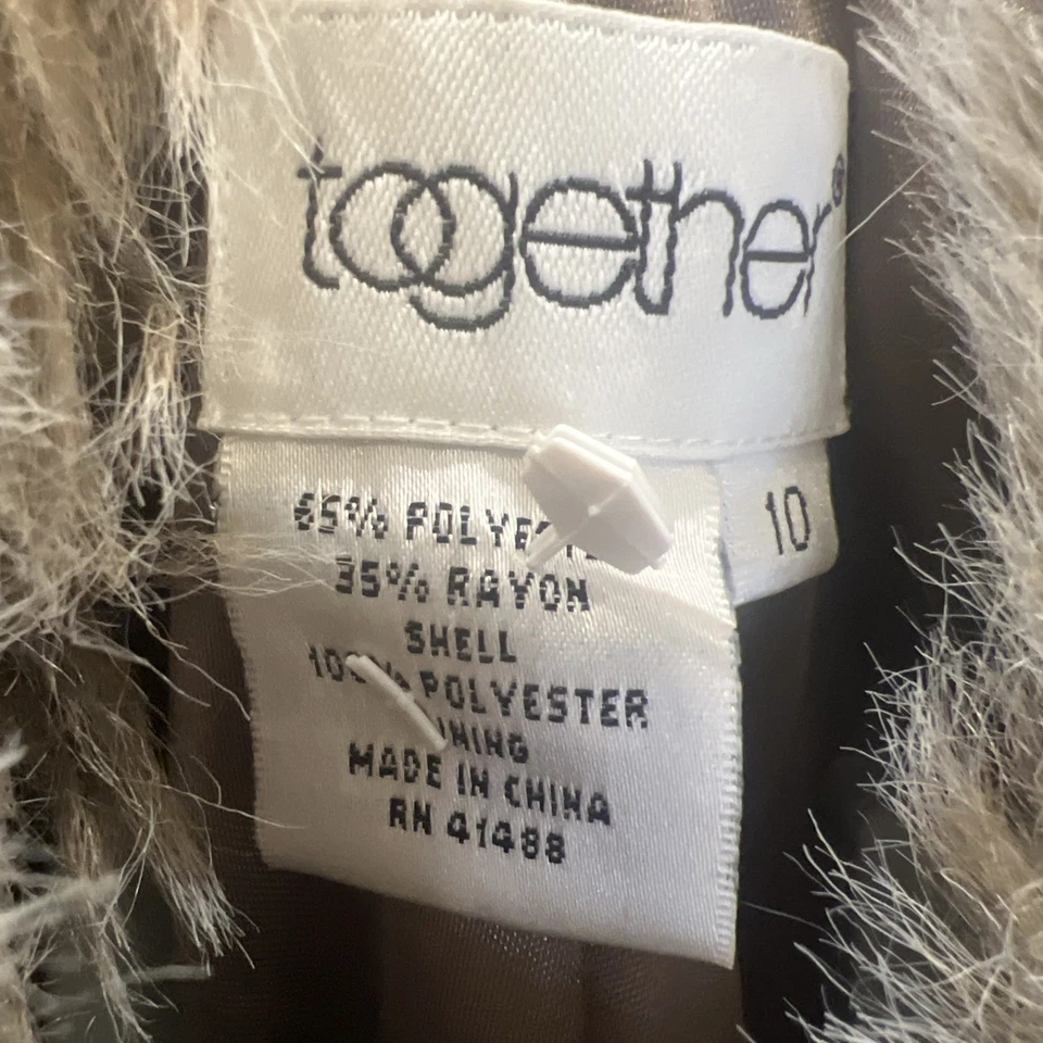 Abrigo largo beige vintage de mujer Together con cuello y puños de piel sintética desmontables Y2K Foto 3 de 4