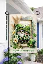 St Patrick's Pattys Day double sided Garden flag custom gnomes new 12x18