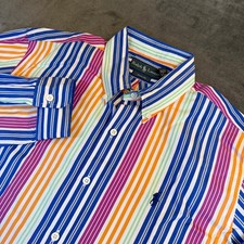 Ralph Lauren Custom Fit Button Down Shirt Mens Large Multicolor Striped Cotton