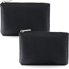 2 Pack Leather Zipper Coin Purse,Portable Change Wallet,Coin Pouch 2PCS Black 