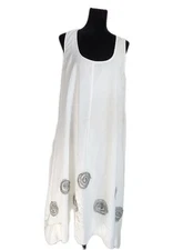 Tulip Lagenlook Oversized Sleeveless Cotton Midi White Dress Size S Embellished 