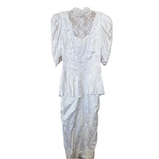 Vintage Scott McClintock Traditional White Floral Lace Bridal Dress Wedding Gown