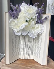 Folded Book Art Vase with Flowers   Handmade Literary Decor