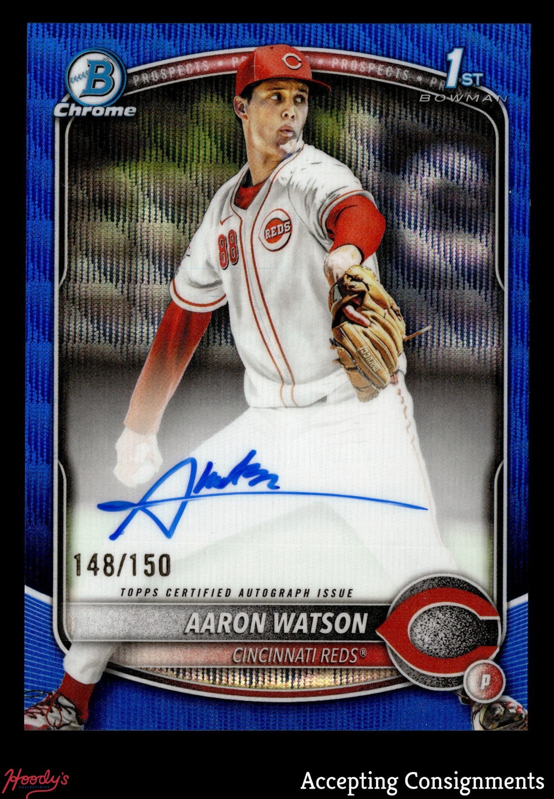 2025 Bowman Chrome Draft Blue Wave Refractor Aaron Watson 1ST ROOKIE AUTO /150