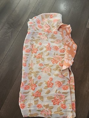 Shoshanna Midnight Womens Dress Sz 8 Peach Floral Strapless Ruffle Midi Cocktail