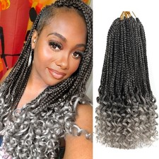 Bulvese Box Braids Crochet Hair, Natural Black Gray, 14 Inch