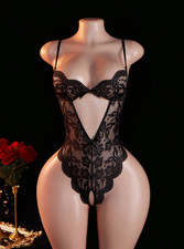 Women's Sexy Lace Teddy Lingerie Bodysuit Sheer Floral Open Back Thong