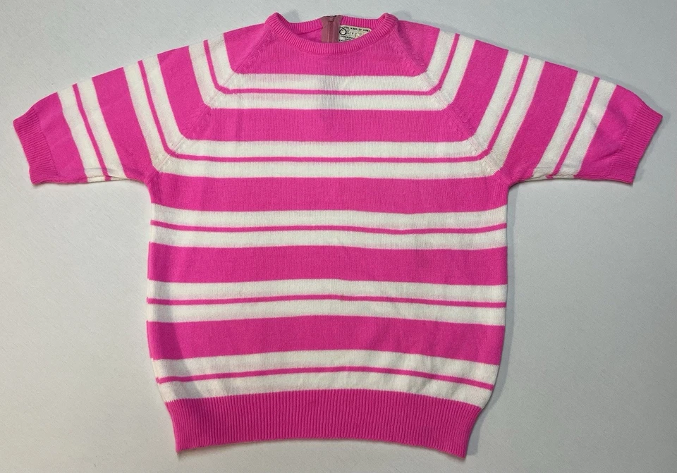 Suéter Acrílico Joyce Lane Vintage Años 70 Rosa Blanco S/S Cremallera Trasera Talla M W.T.Grant Foto 2 de 4
