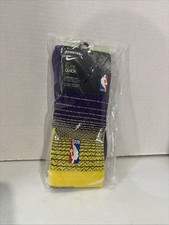 Nike Elite Quick Men  s Crew Size Large NBA Basketball Socks Lakers Colorway