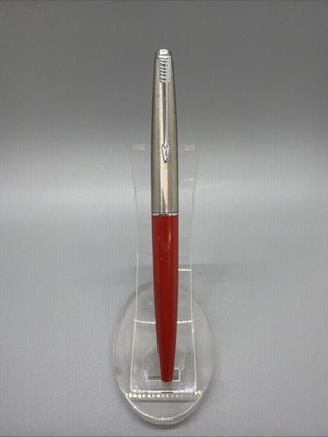 1970s Parker 45  Fountain pen Red barrel M Made USA Chrome cap & trim