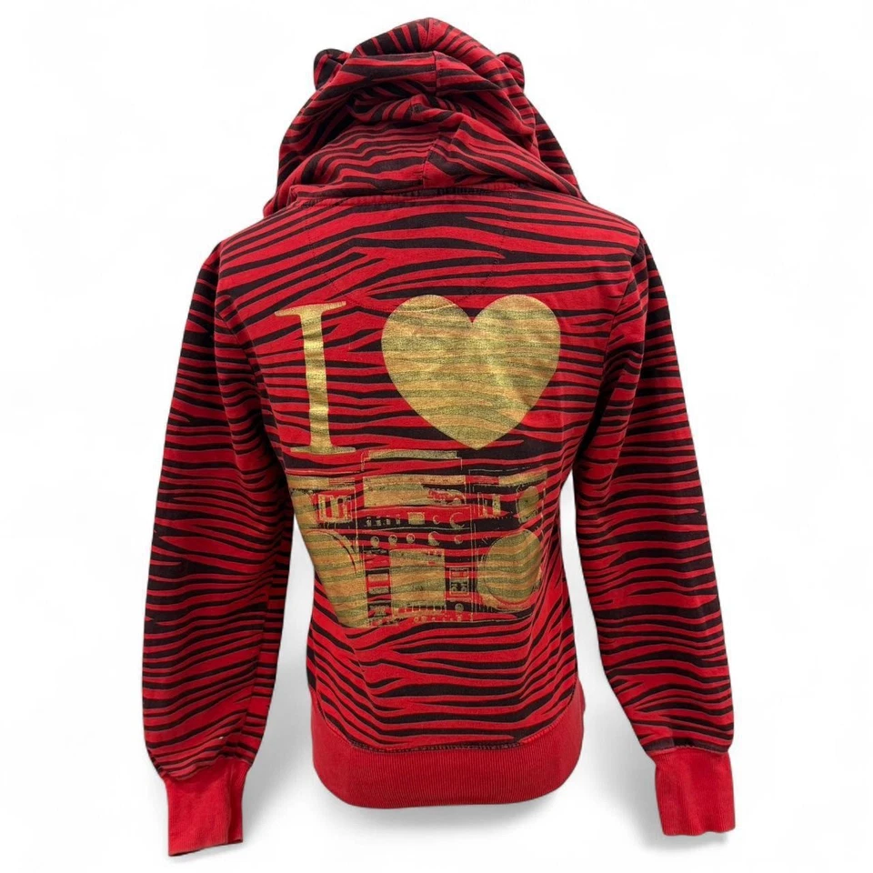 Abbey Dawn Avril Lavigne Cebra Rayas Sudadera con Capucha Orejas y Tachuelas de Gato XL Foto 3 de 4