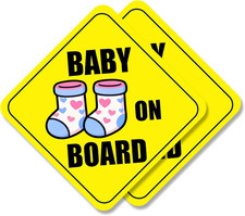2-Pack Baby on Board Sign Magnets - Cute Essential Baby Gift - Bright Yellow,