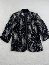 Alex Evenings Women  s Black Silver Sequin Geometric Jacket Size M Pre-Owned