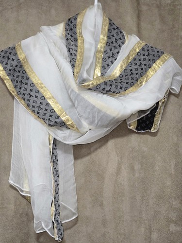 Louis Vuitton Monogram Black & White scarf/ Pure Chiffon. 2 Yards - Picture 14 of 16