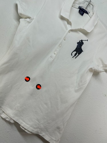 Polo Ralph Lauren black label Womens polo shirt large white blue Beaded Big Pony - Picture 16 of 17