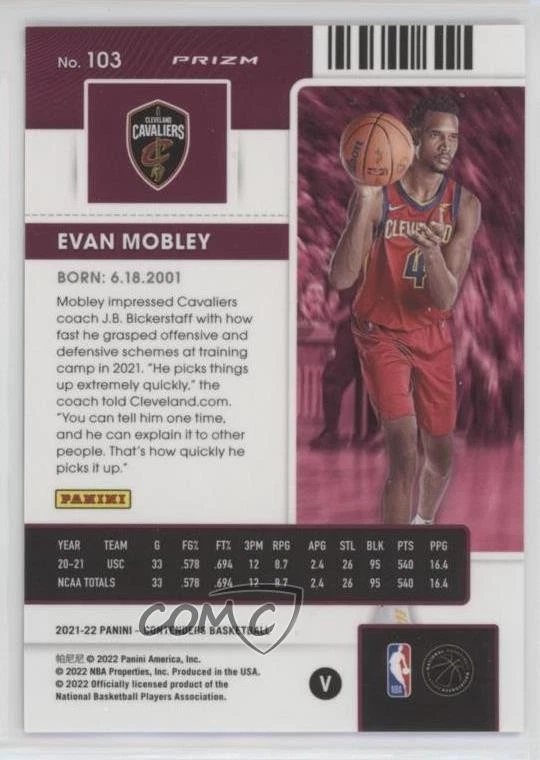 2021-22 Panini Contenders Photo Variation Evan Mobley #103 Rookie RC - Image 2 of 2