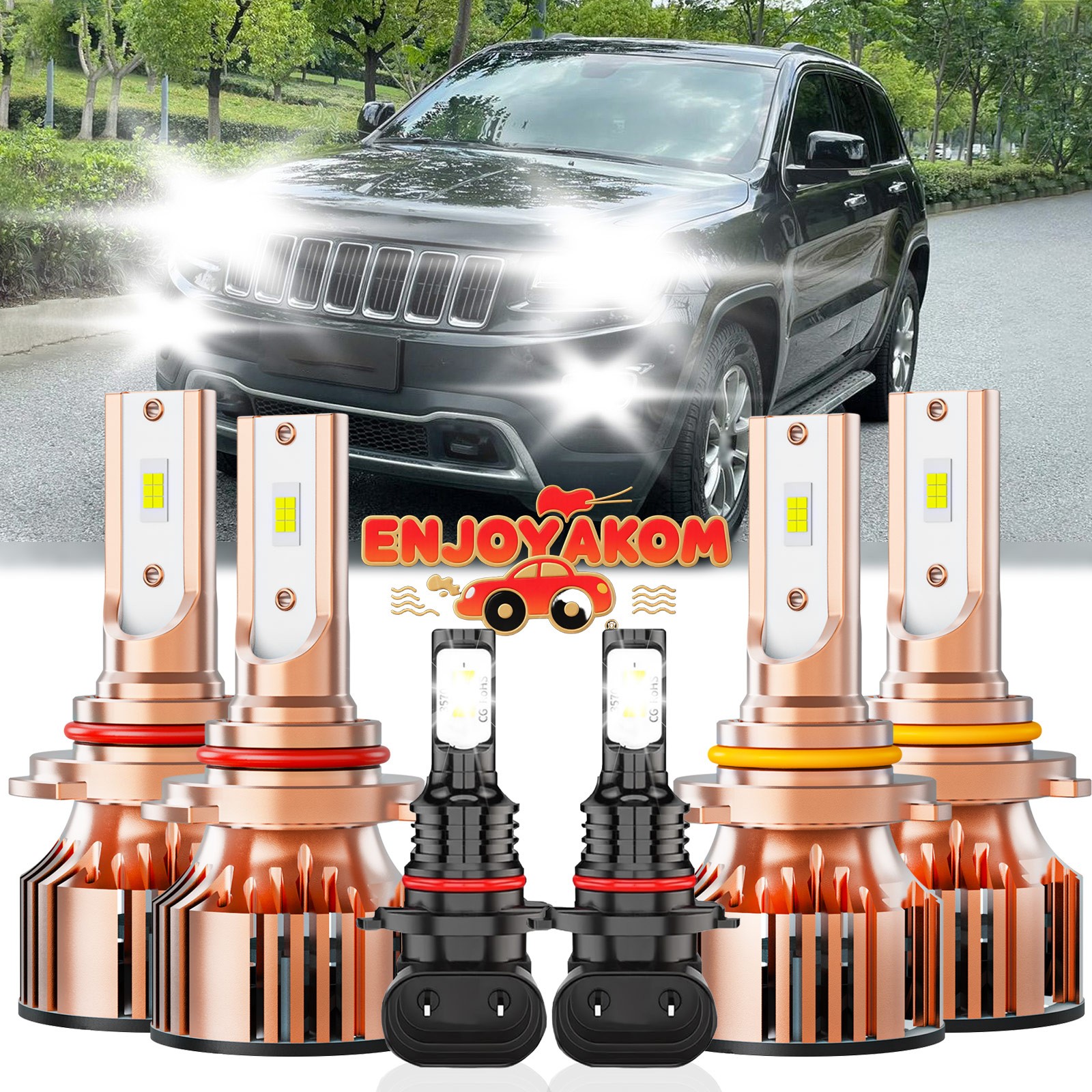 For Jeep Grand Cherokee 1999-2010 LED Headlight Kit Hi Lo Beam Fog Light Bulbs