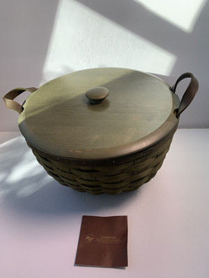 Longaberger 2008 American Works 13''Olive  Green Basket  with Lid