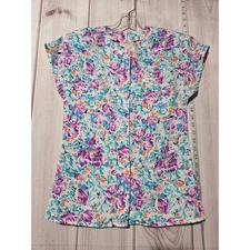Tess Paris Milano Women's Floral Print Button Front Blouse Grandma Size 4