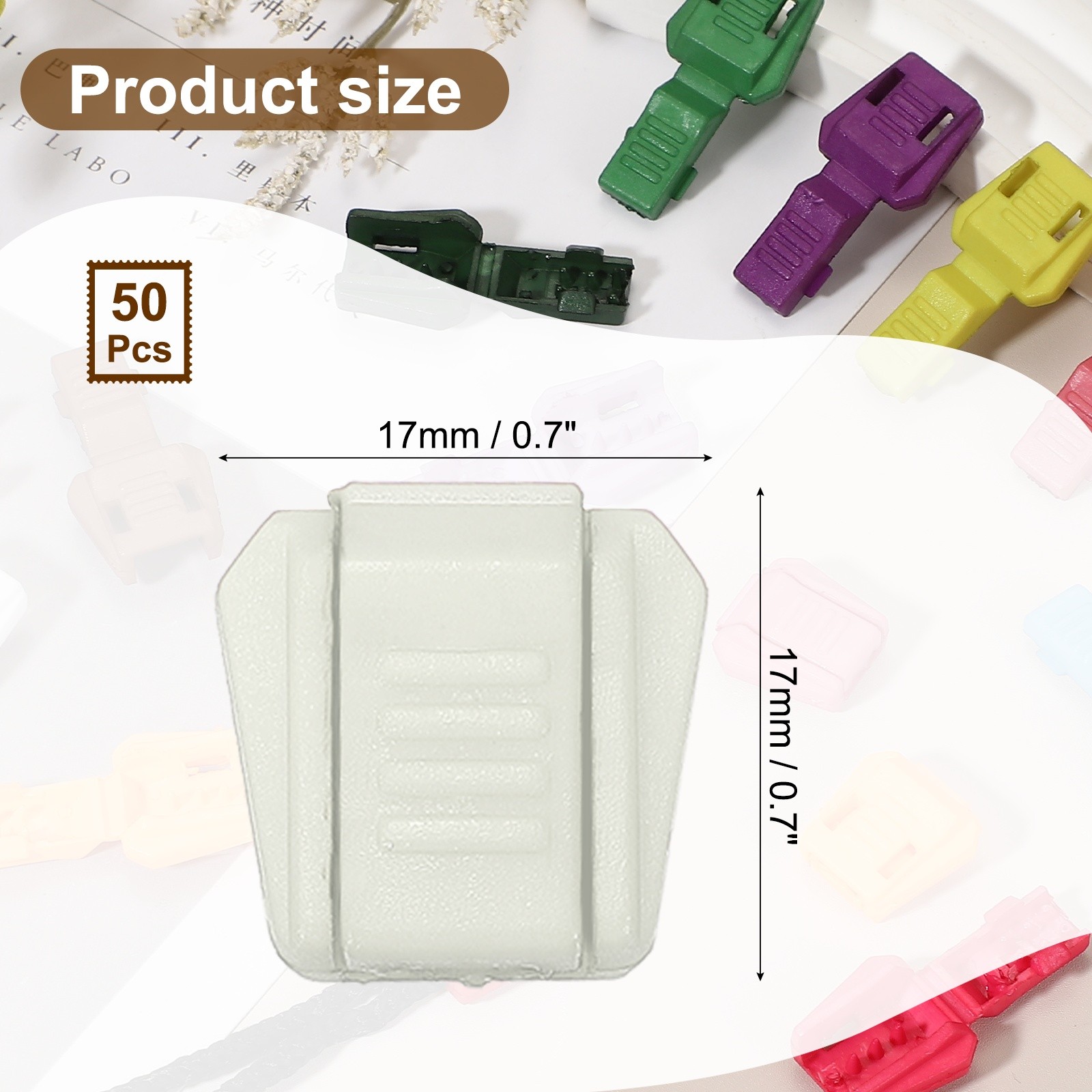 0.7" Zipper Pull Cord Lock, Plastic Shoe Lace End Clips, 50 Pack White