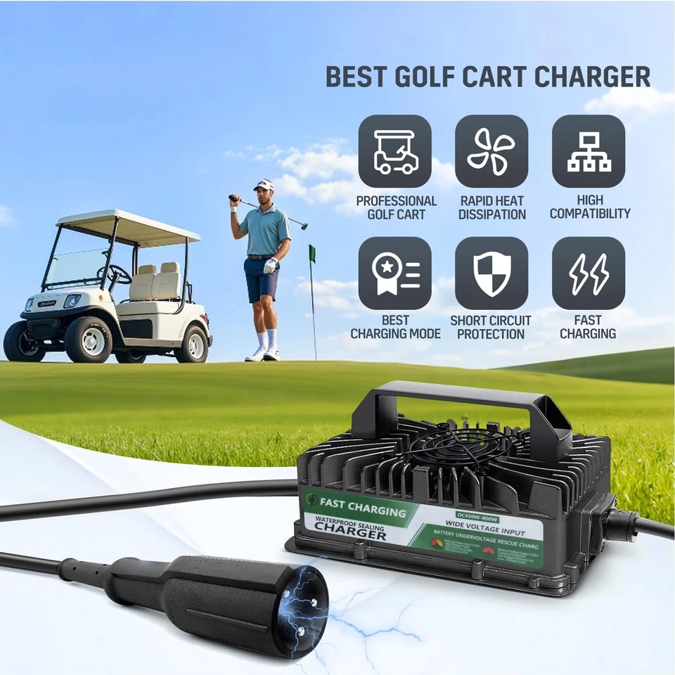 48 Volt 15 Amp Golf Cart Battery Charger for Club Car 3-Pin Round Plug IP67 New - Image 4 of 4
