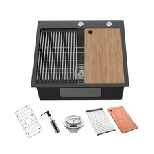 25x22 Inch Stainless Steel Drop In Kitchen Sink Workstation Single Bowl