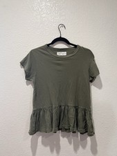The Great. Ruffle Peplum T-Shirt Navy White Stitch Distressed T Shirt Tee sz Lg