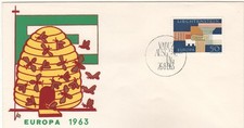 FDC Liechtenstein 1963, Europa Marke mit Bienenkorb & Honigbienen