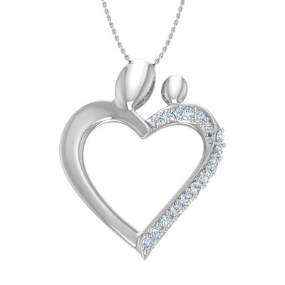 0,15 ctw Mutter & Tochter Herzförmiges Diamant Collier in 925 Sterling Silber