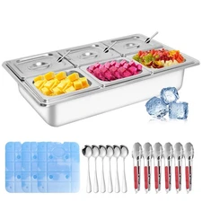 Countertop Ice Food Serving Display Tray with 6 Pan, Portable Salad Bar Buffe...