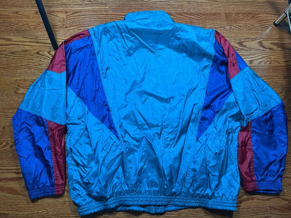 Vintage 90s Nike Full Zip Windbreaker Jacket Purple Blue Red Color Block Large - Image 2 of 4