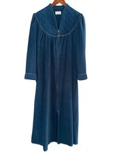 Vintage VANITY FAIR Dark Green Velour Long Robe Full Zip Pockets Women's M