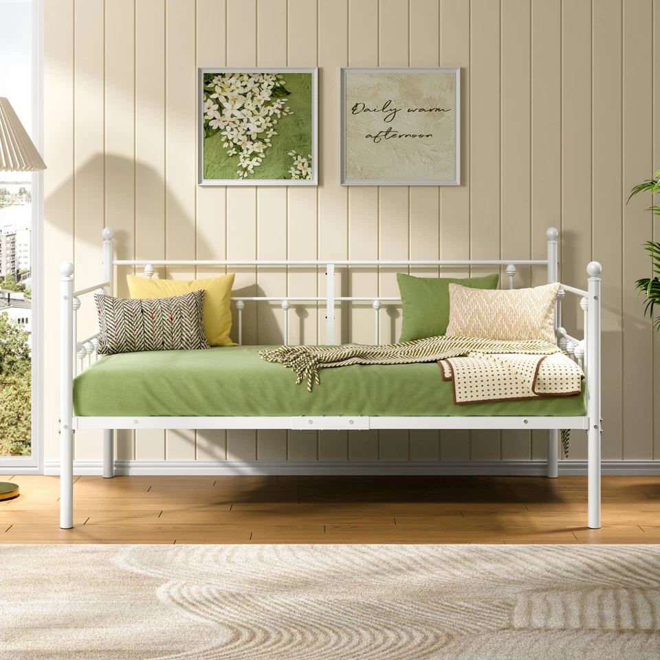 Sofá cama con marco de sofá cama de metal tamaño doble con cabecero listones de alta resistencia plataforma Foto 3 de 4