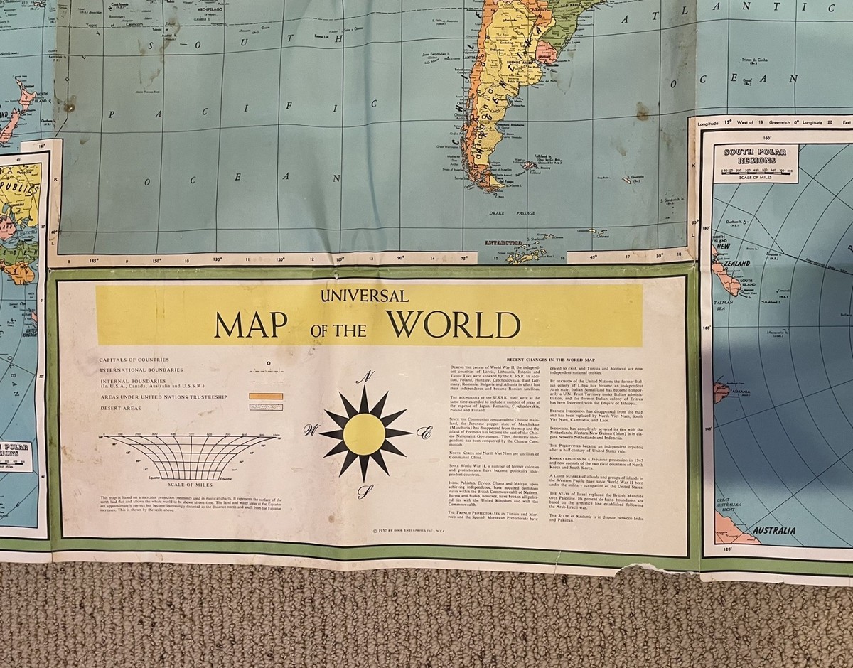 1957 LITHOGRAPH MAP OF THE UNIVERSAL WORLD BOOK BY ENTERPRISES INC