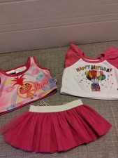 Build A Bear White Pink Ruffle Top Tutu Skirt  2 Tops Trolls  Happy Birthday