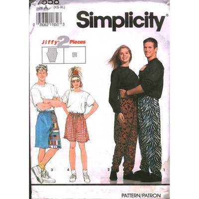 Simplicity 7558 Sewing Pattern Men Misses Drawstring Pants Shorts XS-XL Jiffy 90