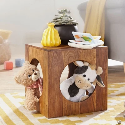 FineBuy Table d'appoint Bois Massif 35x35x35cm Bout de canapé Table de Salon - Photo 1/4