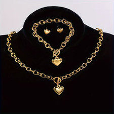 Stainless Steel Heart Jewelry Set  Bracelet Necklace Earrings  Unisex  Durabl