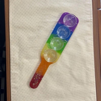 Rainbow Holographic Glitter Resin Flight Board Set W/ 4 Shot Glasses 13  Paddle