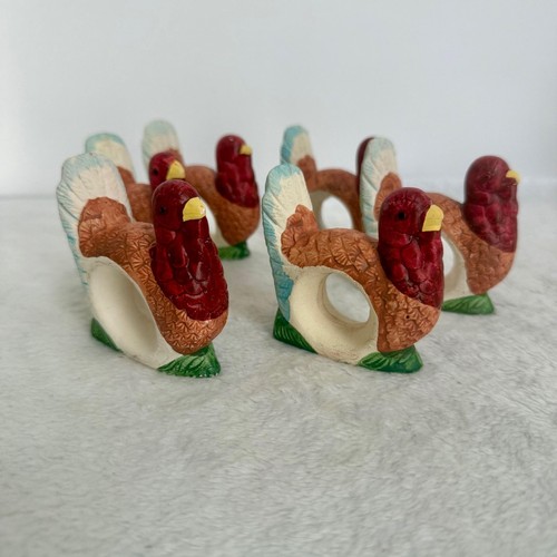 Vintage Türkei Serviettenringe 6er Set Thanksgiving Feiertag Tischdekoration 2,75" - Bild 1 von 10