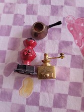 Heavy vintage dollhouse miniature lot pump grinder and old pan pot kitchen set