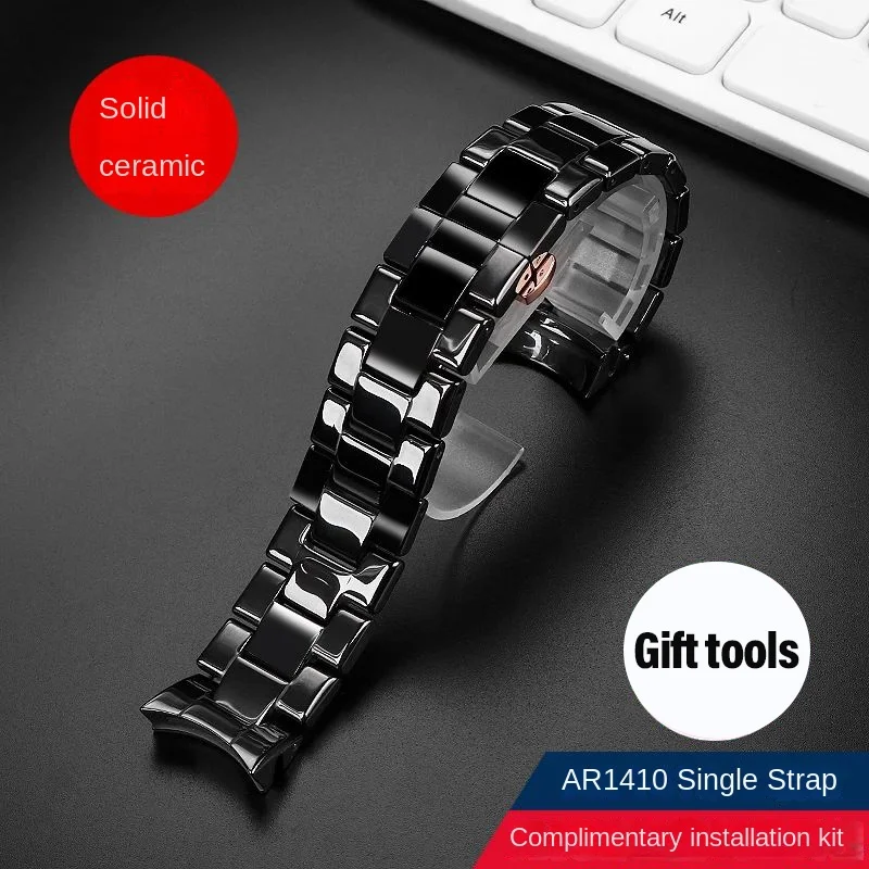 Black Ceramic Watch Strap for Armani AR1451 AR1410 Watch Band