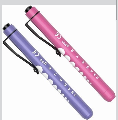 RISEMART Pen Lights Nurses 2Pack Reusable Pupil Gauge Pink Purple NEW