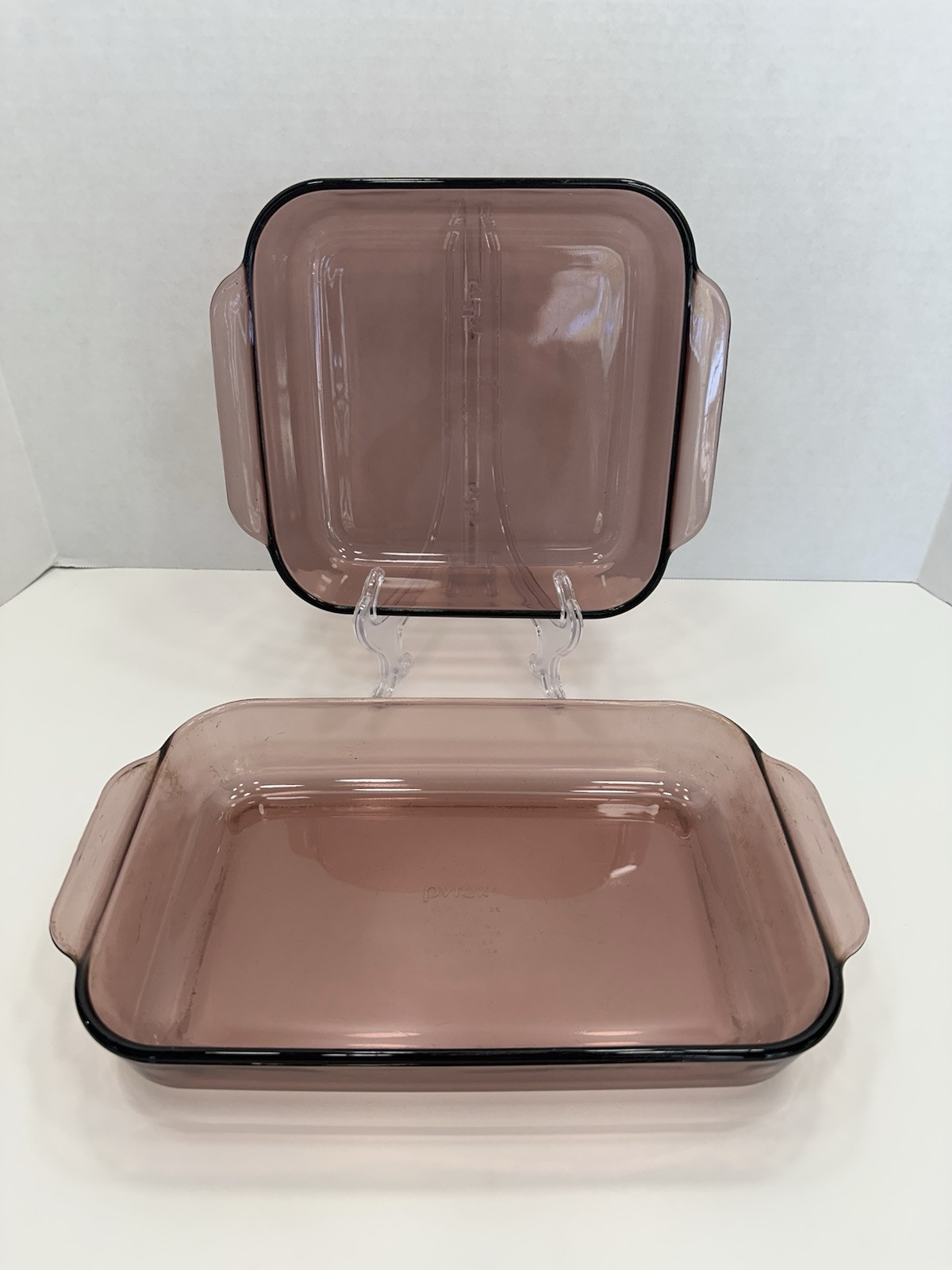 VTG Pyrex Cranberry Glass 8x8 & 11x7 Casserole Dish Set of 2