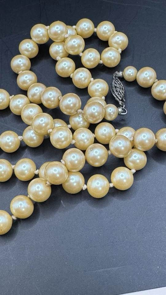 Sterling Silver Individually Knotted Ivory Pearl Necklace 22” - Image 2 of 4